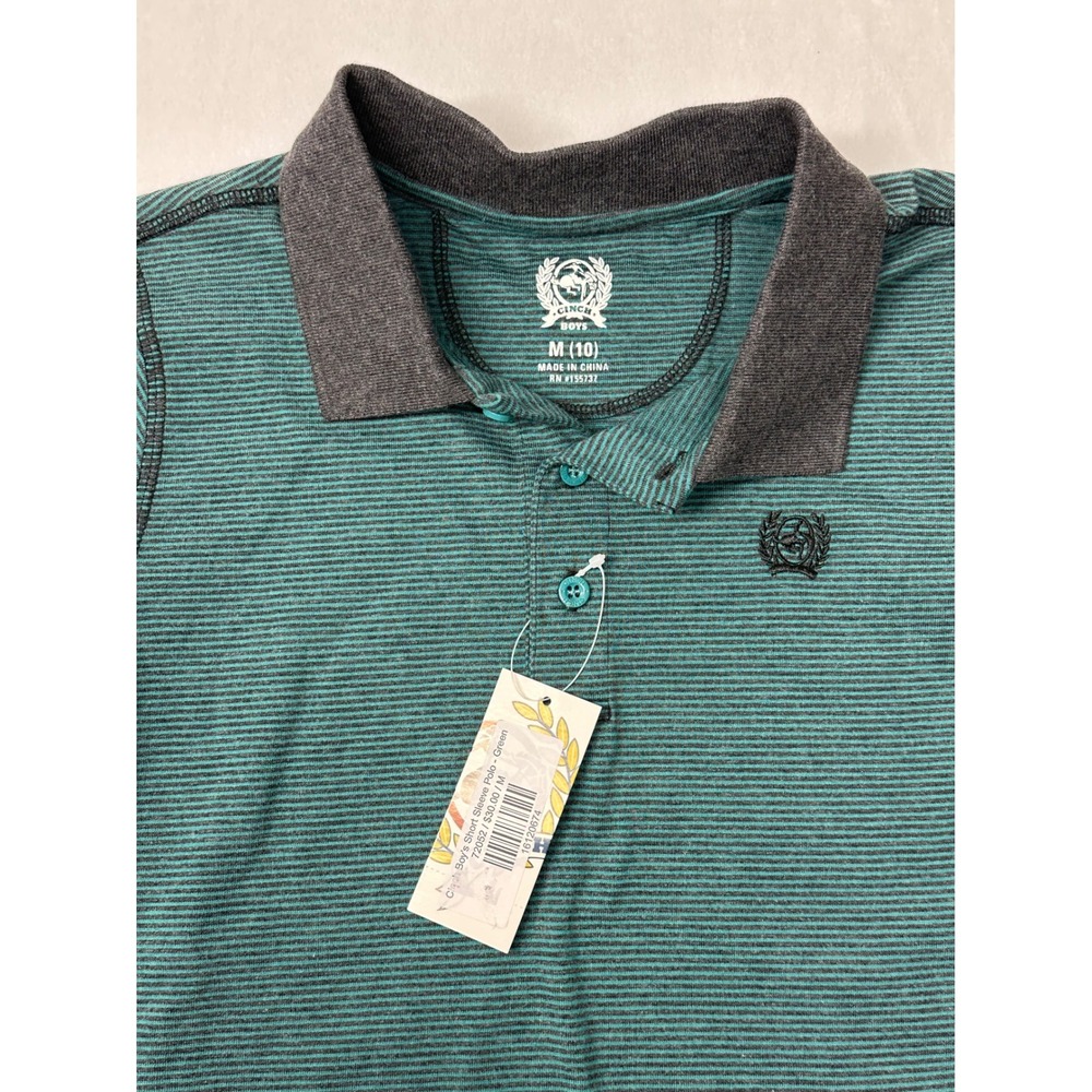 Cinch Boys'‎ Striped Polo Shirt Top Green Black Size M (10) NWT